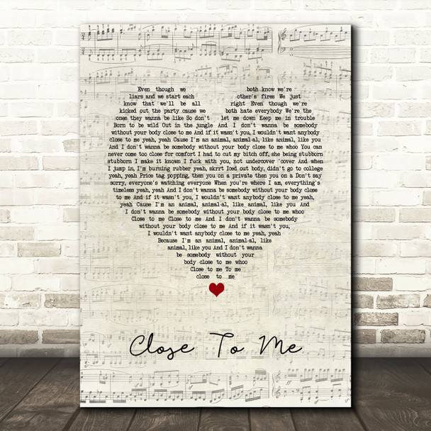 Ellie Goulding, Diplo, Swae Lee Close To Me Script Heart Song Lyric Print