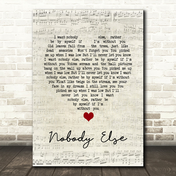 Dylan John Thomas Nobody Else Script Heart Song Lyric Print