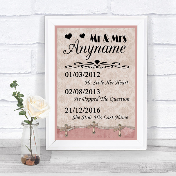 Pink Shabby Chic Important Special Dates Personalized Wedding Sign