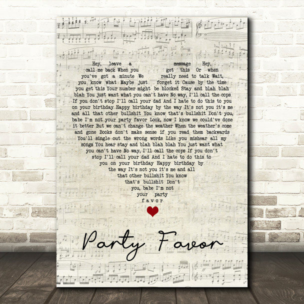 Billie Eilish Party Favor Script Heart Song Lyric Print