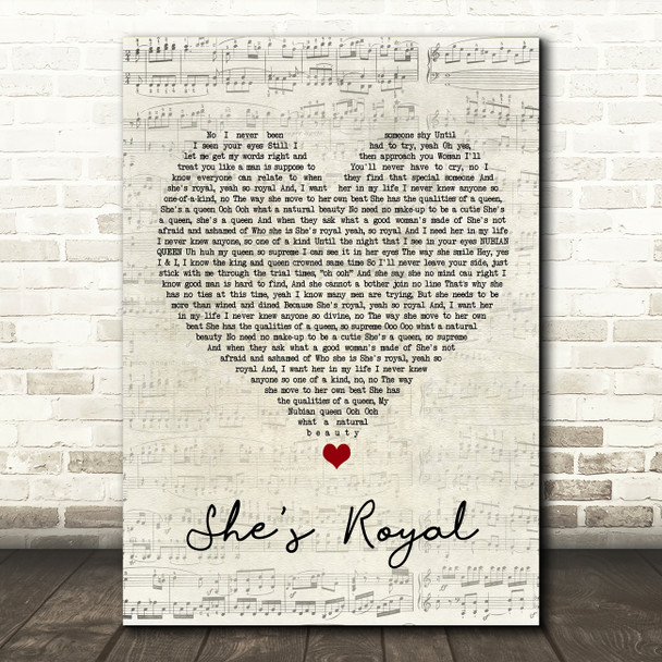 Tarrus Riley She's Royal Script Heart Song Lyric Print