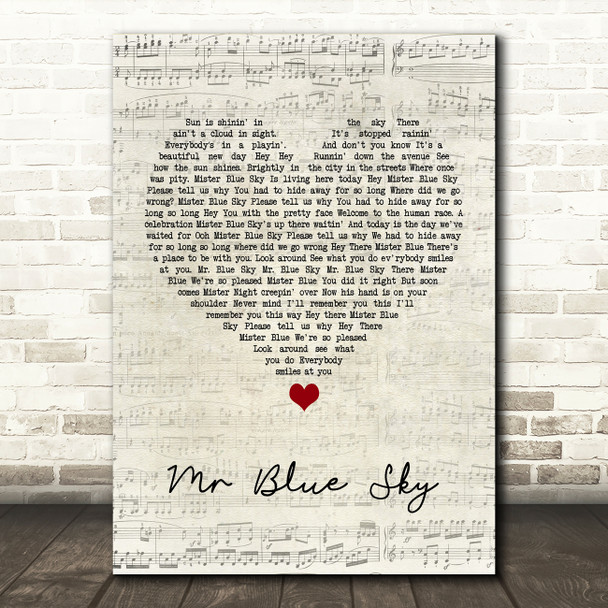 ELO Mr Blue Sky Script Heart Song Lyric Print