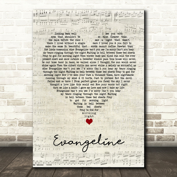 Turnpike Troubadours Evangeline Script Heart Song Lyric Print