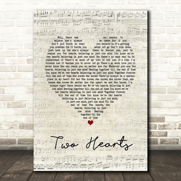 Phil Collins Two Hearts Script Heart Song Lyric Print