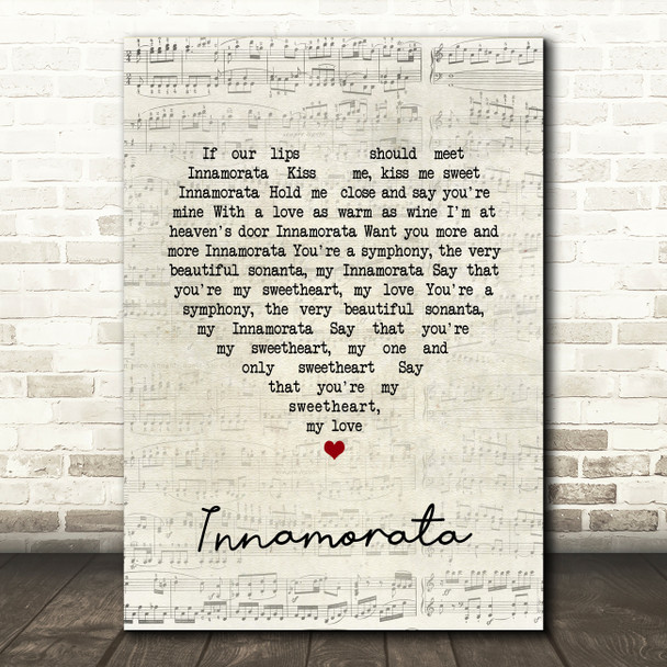 Dean Martin Innamorata Script Heart Song Lyric Print