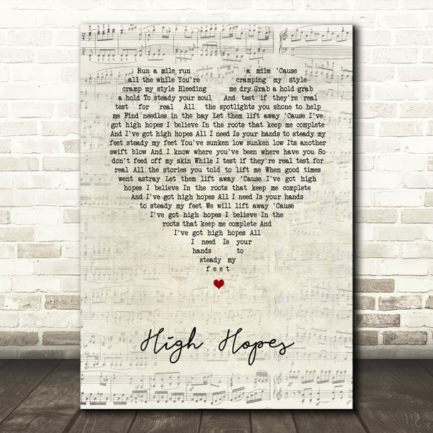 Shed Seven High Hopes Script Heart Song Lyric Print