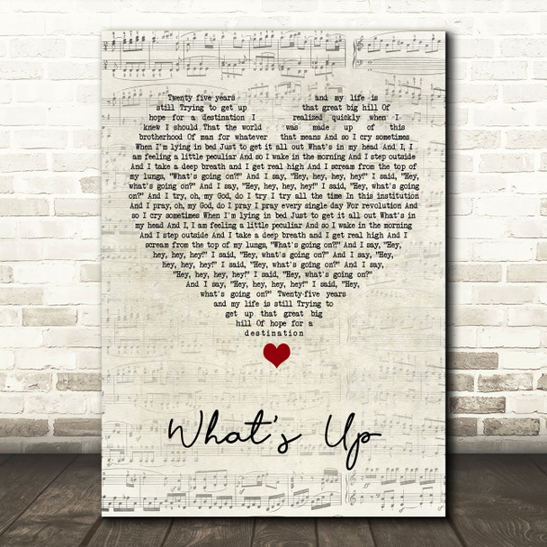 4 Non Blondes What's Up Script Heart Song Lyric Print