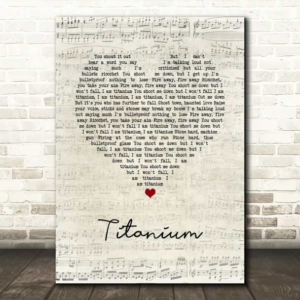 David Guetta ft. Sia Titanium Script Heart Song Lyric Print