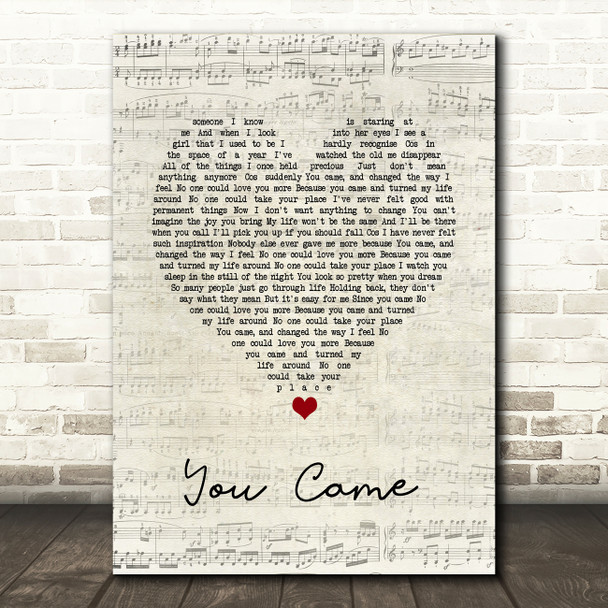 Kim Wilde You Came Script Heart Song Lyric Print