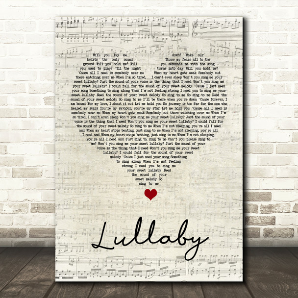 Sigala & Paloma Faith Lullaby Script Heart Song Lyric Print