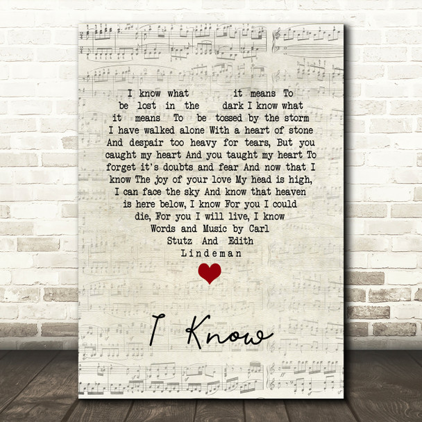 Perry Como I Know Script Heart Song Lyric Print