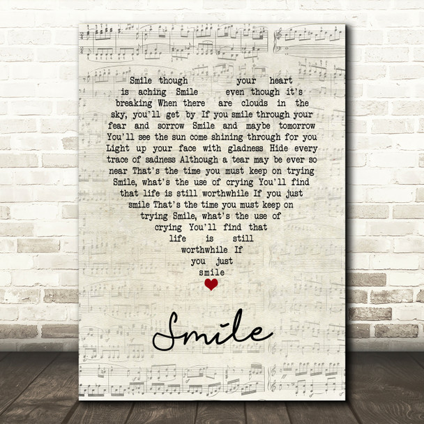 Nat King Cole Smile Script Heart Song Lyric Print