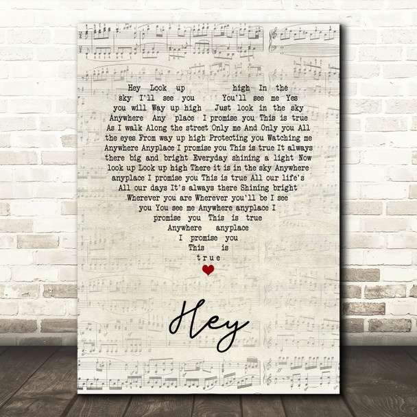 Ant Hey Script Heart Song Lyric Print