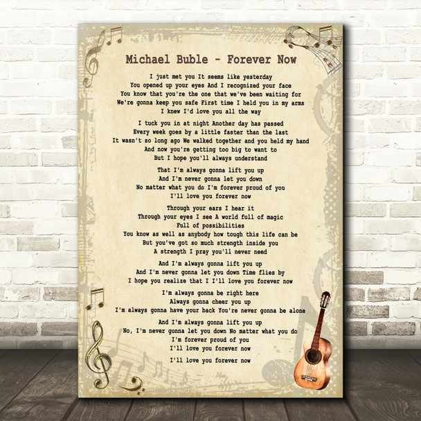 Michael Buble Forever Now Vintage Guitar Song Lyric Print