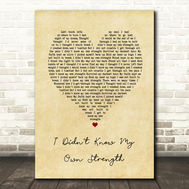 Whitney Houston I Didn't Know My Own Strength Vintage Heart Song Lyric Print