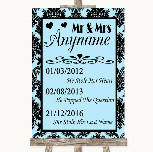 Sky Blue Damask Important Special Dates Personalized Wedding Sign