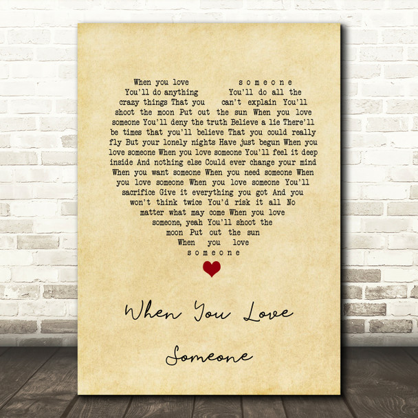 Bryan Adams When You Love Someone Vintage Heart Song Lyric Print