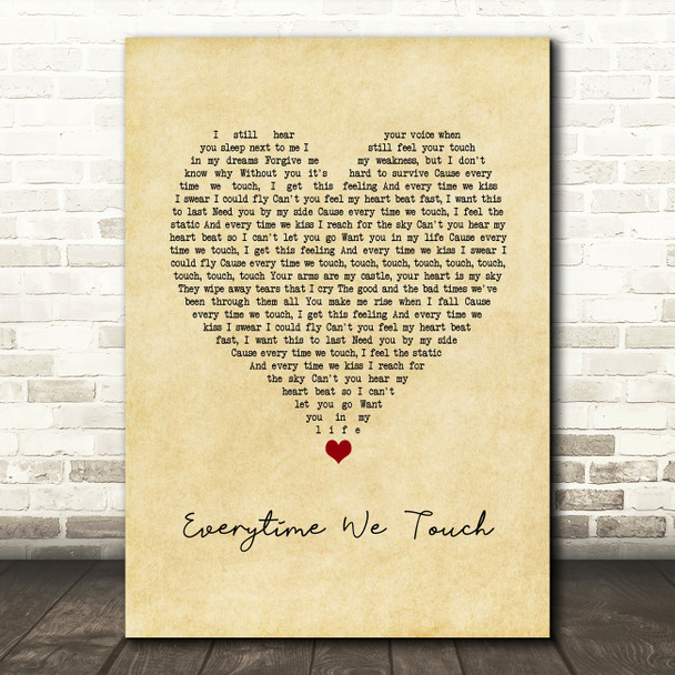 Cascada Everytime We Touch Vintage Heart Song Lyric Print