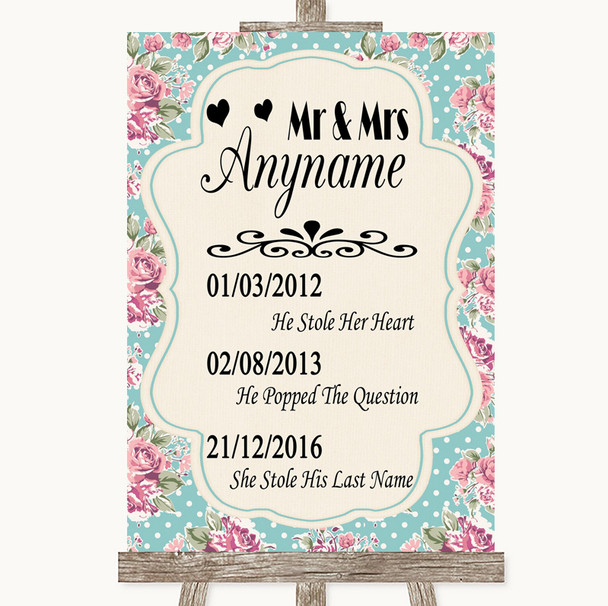 Vintage Shabby Chic Rose Important Special Dates Personalized Wedding Sign