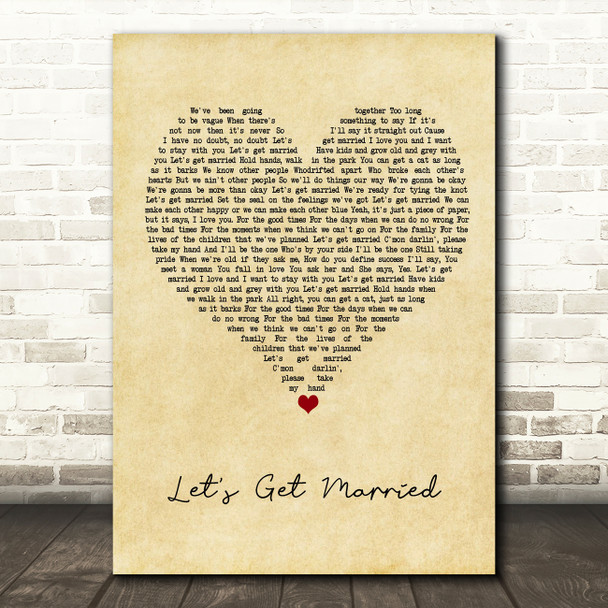 The Proclaimers Let's Get Married Vintage Heart Song Lyric Print