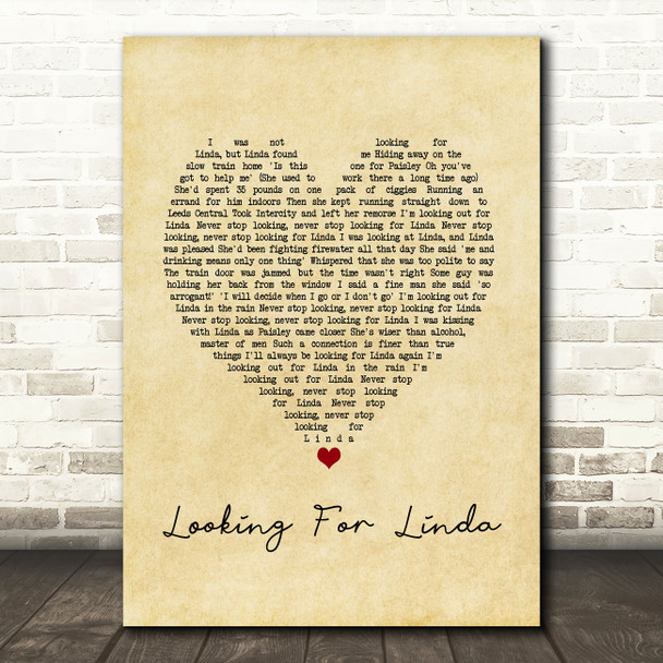 Hue & Cry Looking For Linda Vintage Heart Song Lyric Print