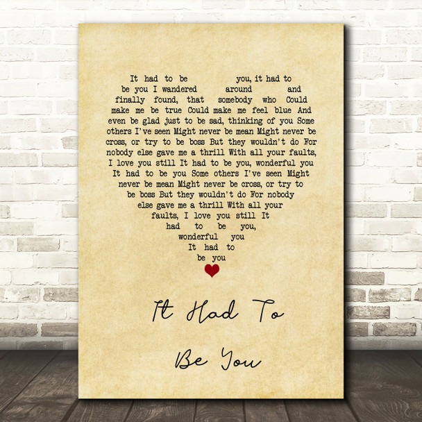 Frank Sinatra It had to be you Vintage Heart Song Lyric Print