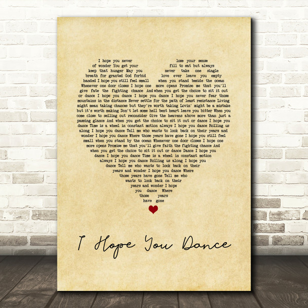 Ronan Keating I Hope You Dance Vintage Heart Song Lyric Print