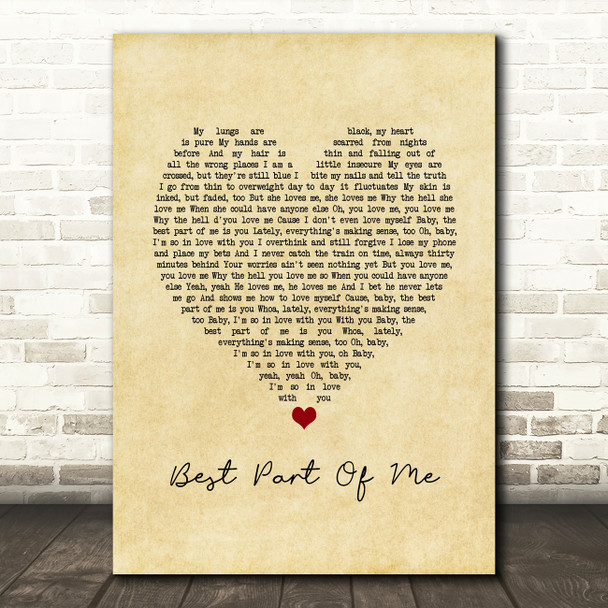 Ed Sheeran (feat. YEBBA) Best Part Of Me Vintage Heart Song Lyric Print