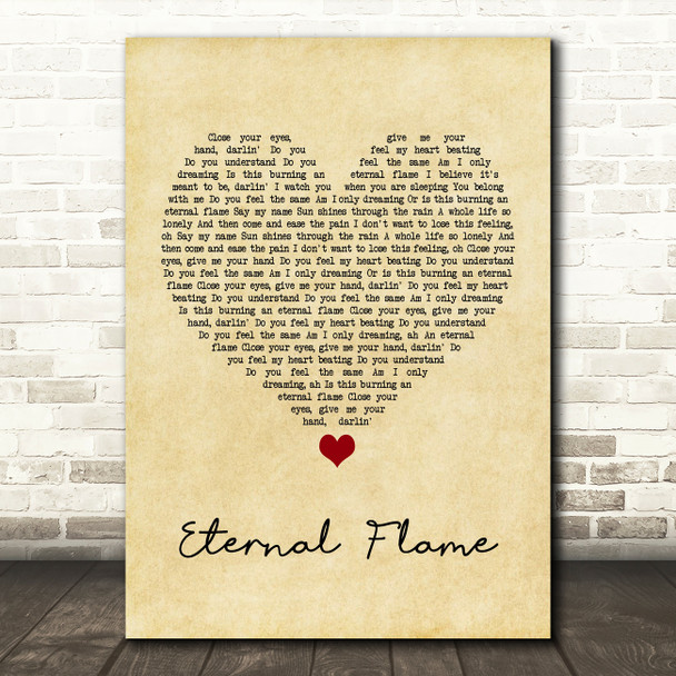 The Bangles Eternal Flame Vintage Heart Song Lyric Print