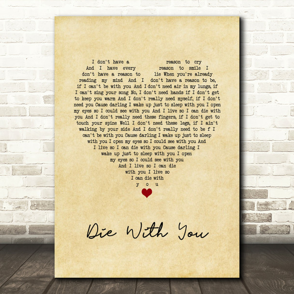 Beyonce and Jay Z Die With You Vintage Heart Song Lyric Print