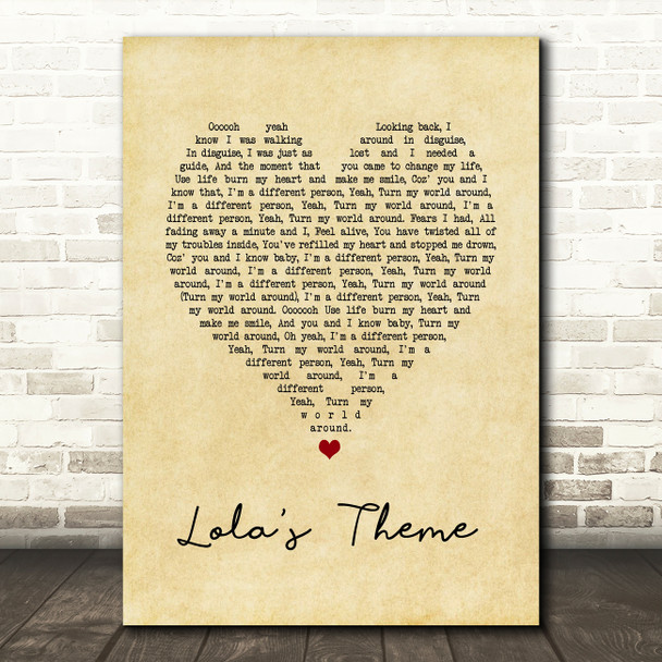 The Shapeshifters Lola's Theme Vintage Heart Song Lyric Print