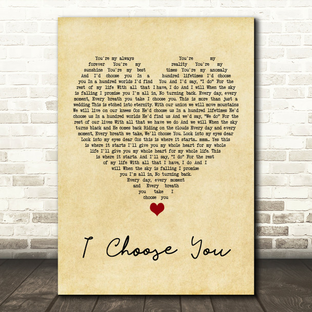 Ryann Darling I Choose You Vintage Heart Song Lyric Print