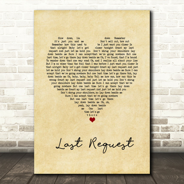 Paolo Nutini Last Request Vintage Heart Song Lyric Print