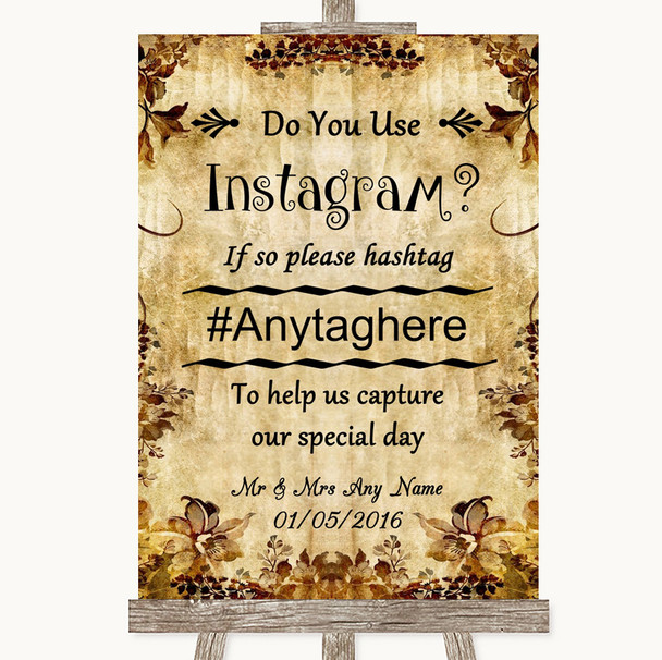 Autumn Vintage Instagram Photo Sharing Personalized Wedding Sign