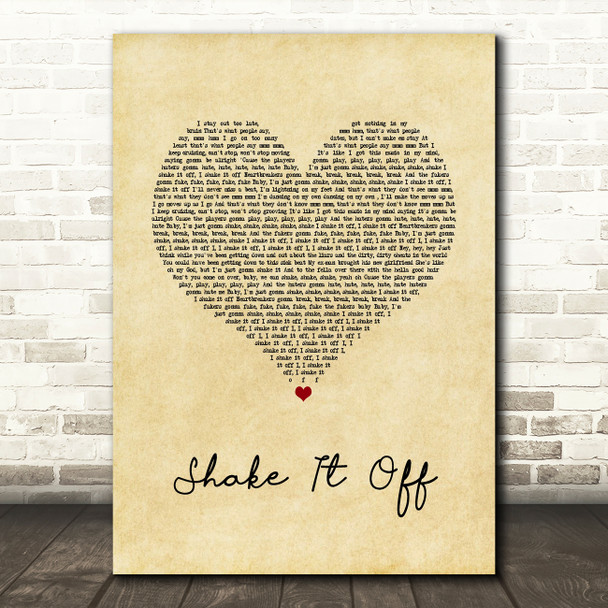 Taylor Swift Shake It Off Vintage Heart Song Lyric Print