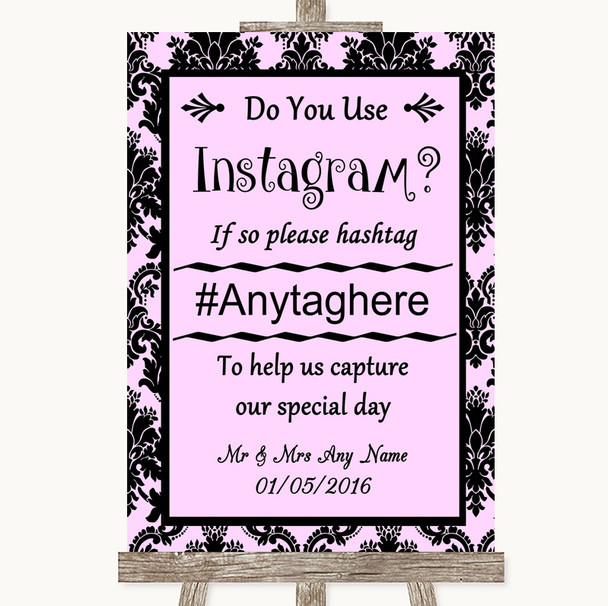 Baby Pink Damask Instagram Photo Sharing Personalized Wedding Sign