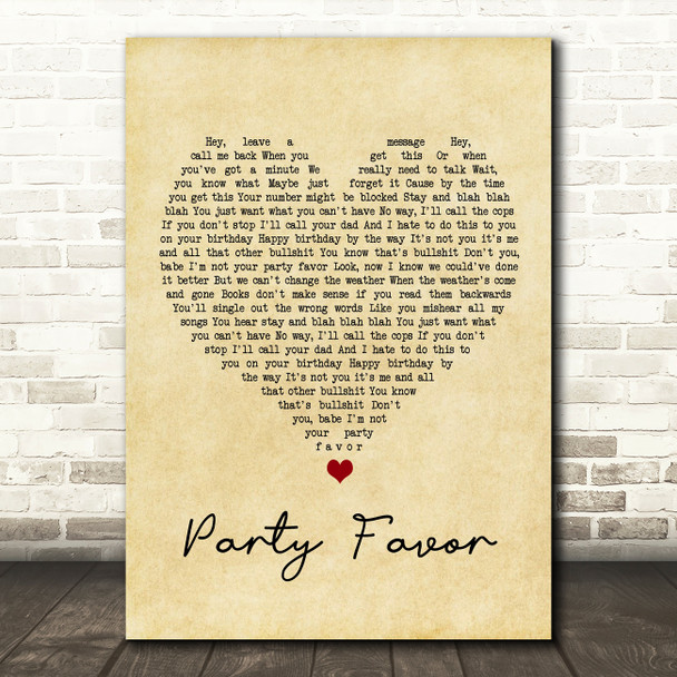 Billie Eilish Party Favor Vintage Heart Song Lyric Print