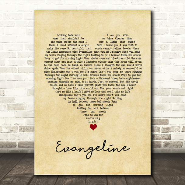 Turnpike Troubadours Evangeline Vintage Heart Song Lyric Print