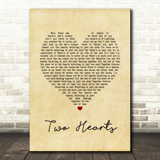 Phil Collins Two Hearts Vintage Heart Song Lyric Print