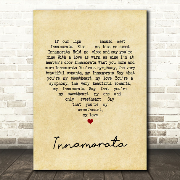 Dean Martin Innamorata Vintage Heart Song Lyric Print