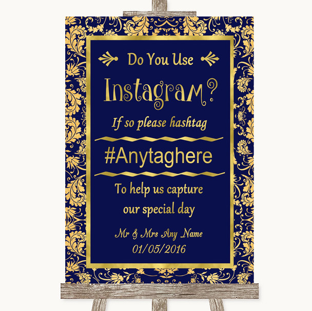 Blue & Gold Instagram Photo Sharing Personalized Wedding Sign