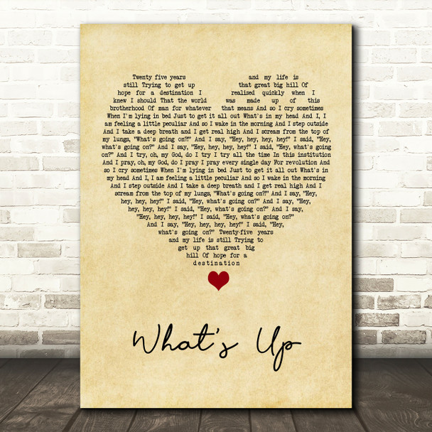 4 Non Blondes What's Up Vintage Heart Song Lyric Print