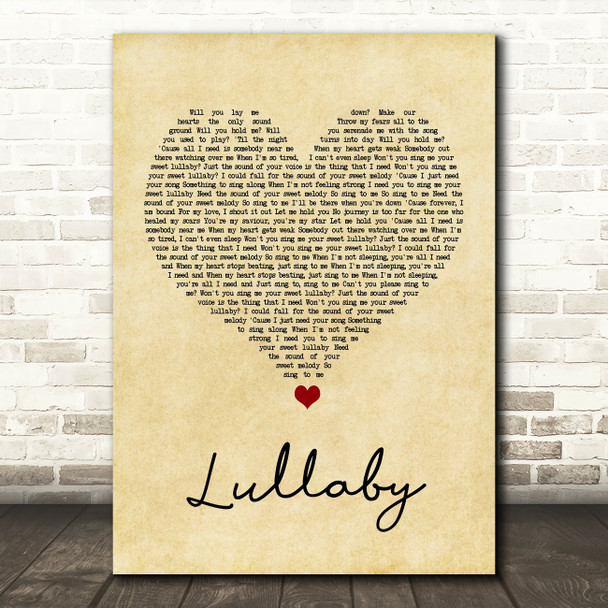 Sigala & Paloma Faith Lullaby Vintage Heart Song Lyric Print