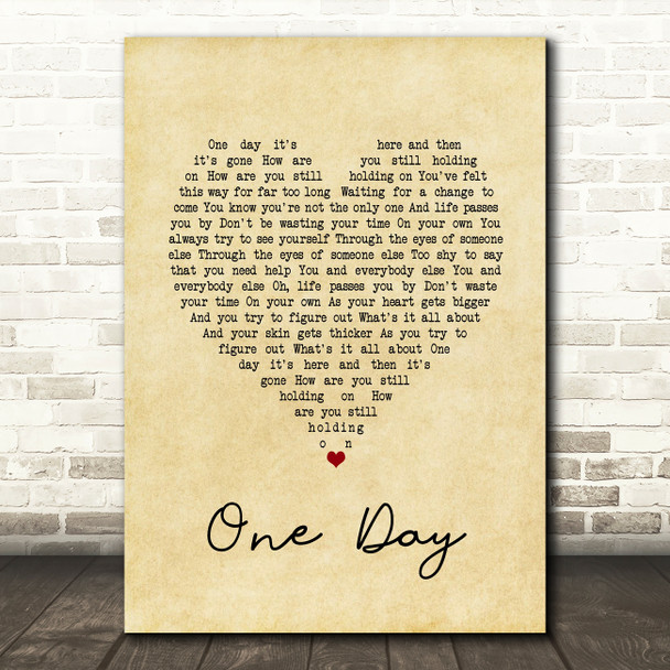 Kodaline One Day Vintage Heart Song Lyric Print