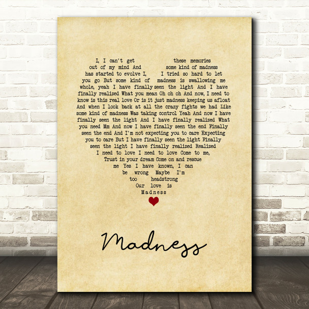 Muse Madness Vintage Heart Song Lyric Print