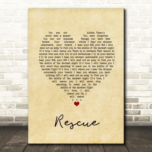 Lauren Daigle Rescue Vintage Heart Song Lyric Print