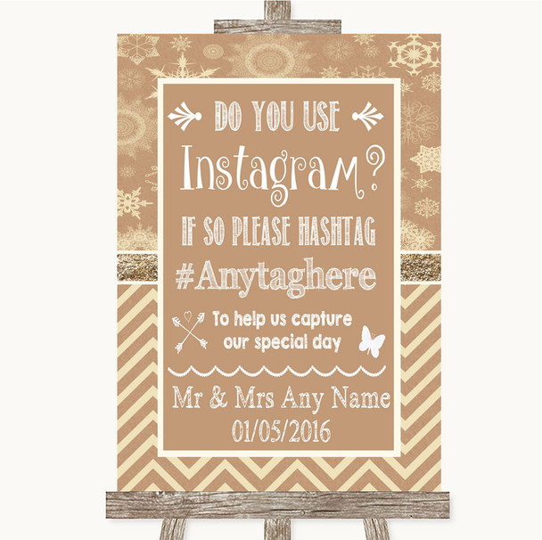 Brown Winter Instagram Photo Sharing Personalized Wedding Sign