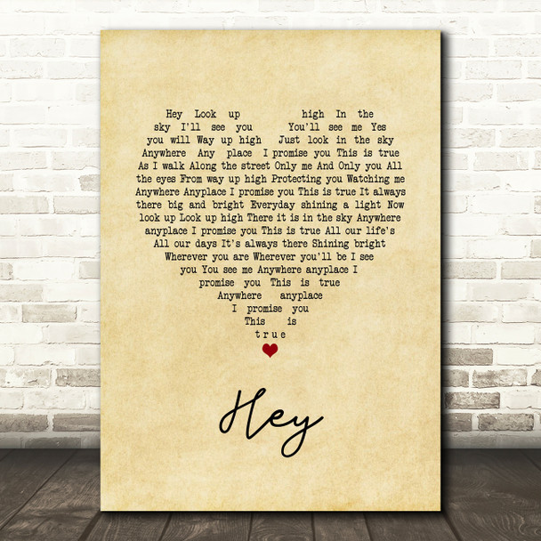 Ant Hey Vintage Heart Song Lyric Print