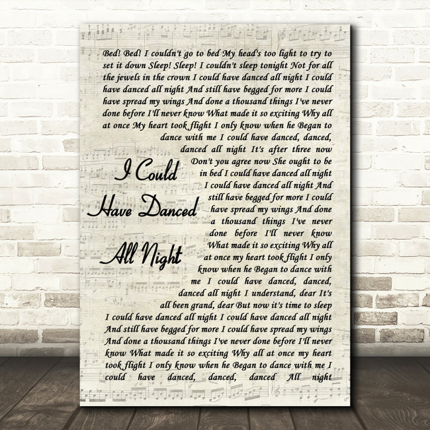 Audrey Hepburn I Could Have Danced All Night Vintage Script Song Lyric Print