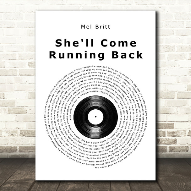 Mel Britt She'll Come Running Back Vinyl Record Song Lyric Print